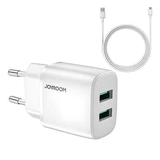 Charger Mobile Joyroom Dual Usb To Type-C Mini Fast Charger 2.4A L-2A123 White